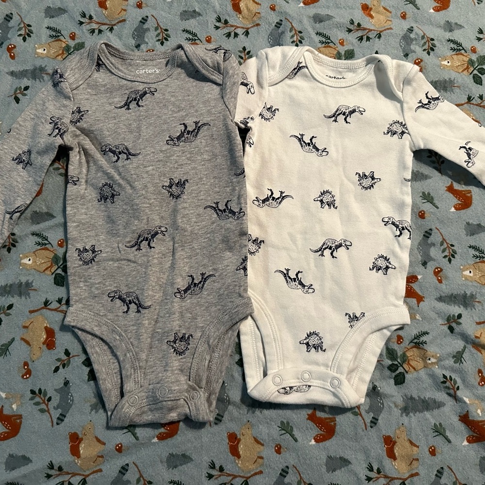 Carter's Gray and White Dinosaur Print Baby Onesies